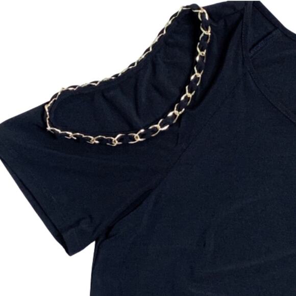 Coco Bianco Top Black Cold Shoulder Chain Strap Detail Top Size Medium NEW - Picture 7 of 13